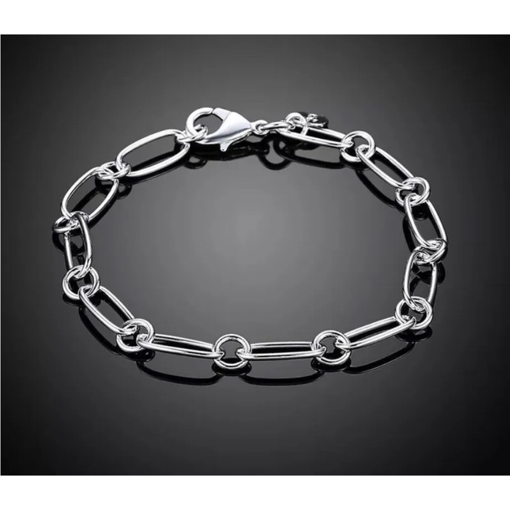 925 Sterling Silver Multi Link Bracelet With Lobster Clasp, 925 Stamped 7.3” new